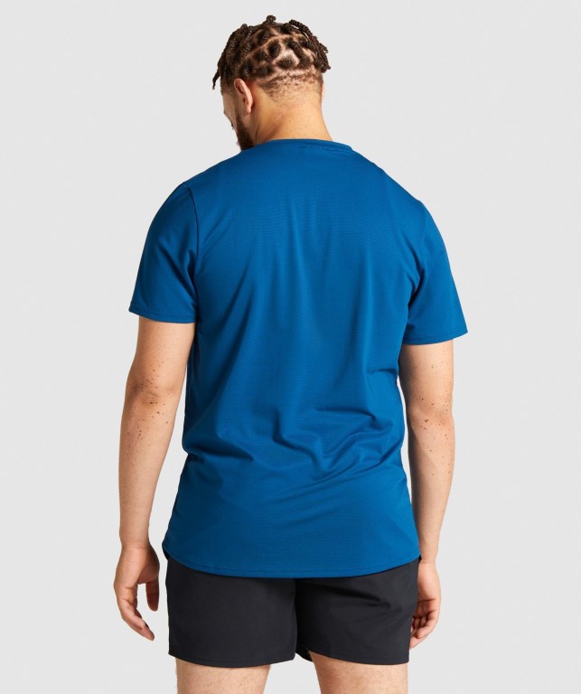 Gymshark Arrival Regular Fit Men's T Shirts Blue | UAE-27ICSX