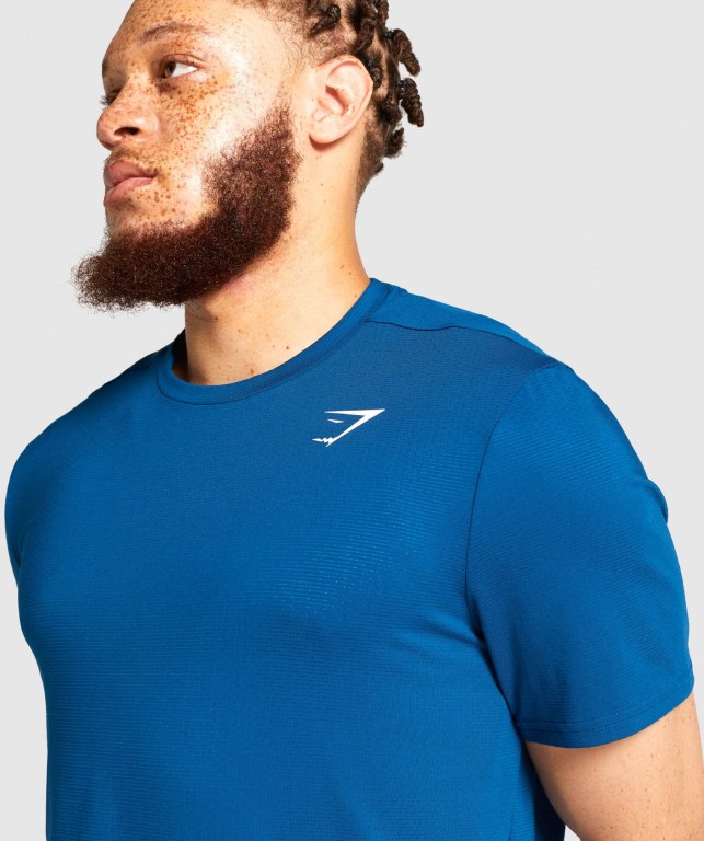 Gymshark Arrival Regular Fit Men's T Shirts Blue | UAE-27ICSX