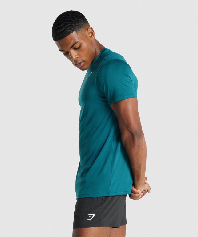 Gymshark Arrival Regular Fit Men's T Shirts Turquoise | UAE-43ERYU