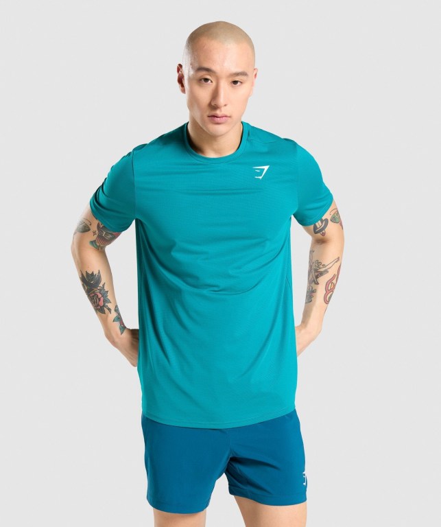 Gymshark Arrival Regular Fit Men\'s T Shirts Turquoise | UAE-75PCVA