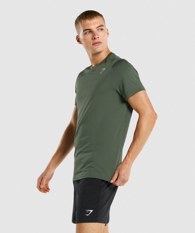 Gymshark Arrival Regular Fit Men's T Shirts Green | UAE-98XULN