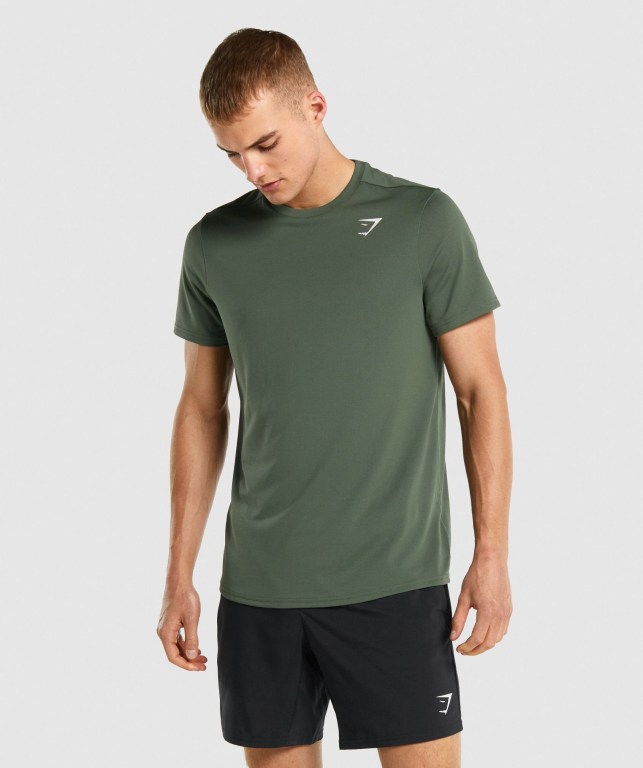 Gymshark Arrival Regular Fit Men\'s T Shirts Green | UAE-98XULN