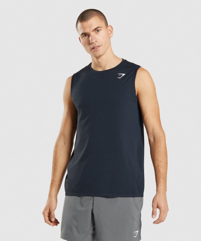 Gymshark Arrival Seamless Men\'s Tank Tops Navy | UAE-83XZYA