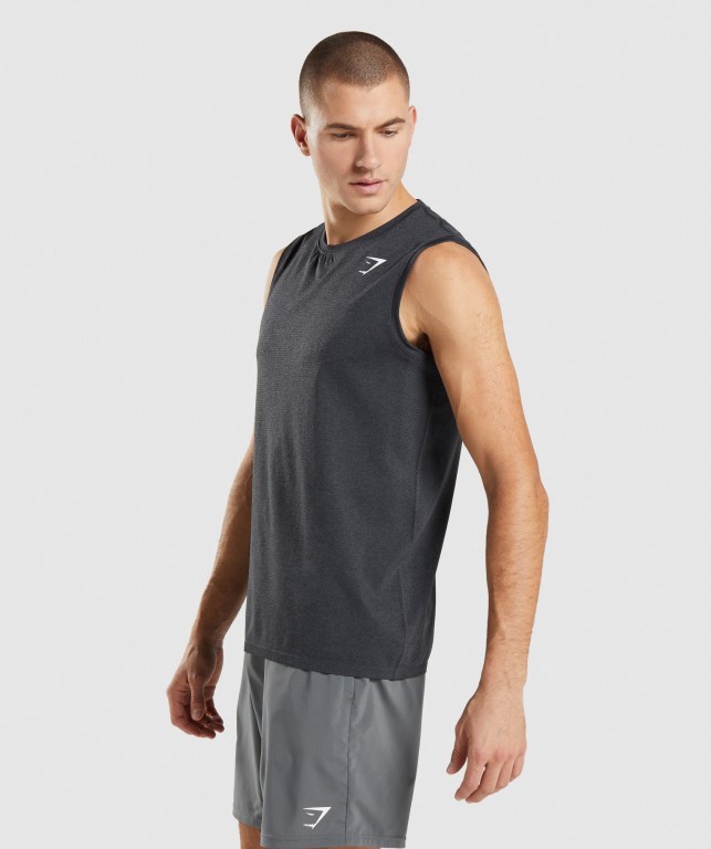 Gymshark Arrival Seamless Men's Tank Tops Black | UAE-96FWHZ