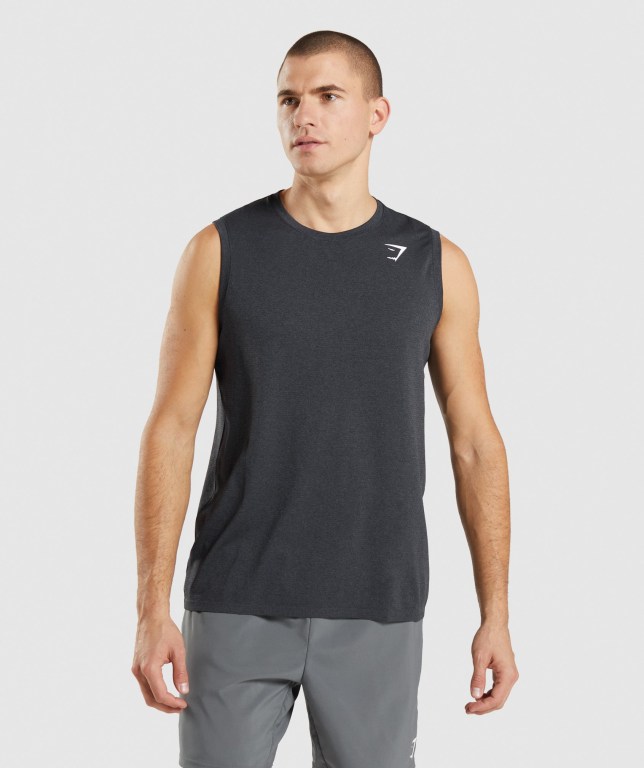 Gymshark Arrival Seamless Men\'s Tank Tops Black | UAE-96FWHZ