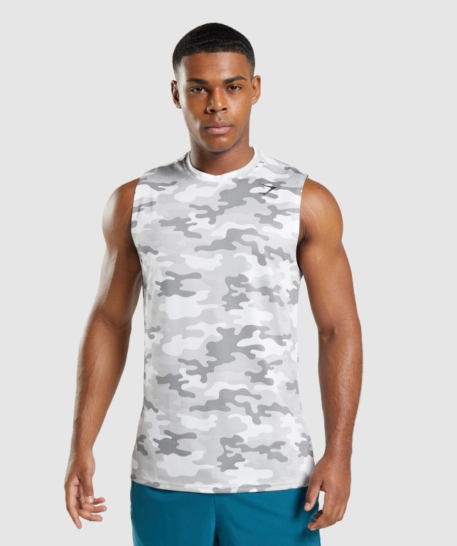 Gymshark Arrival Sleeveless Men\'s Tank Tops Light Grey | UAE-40ZKYB