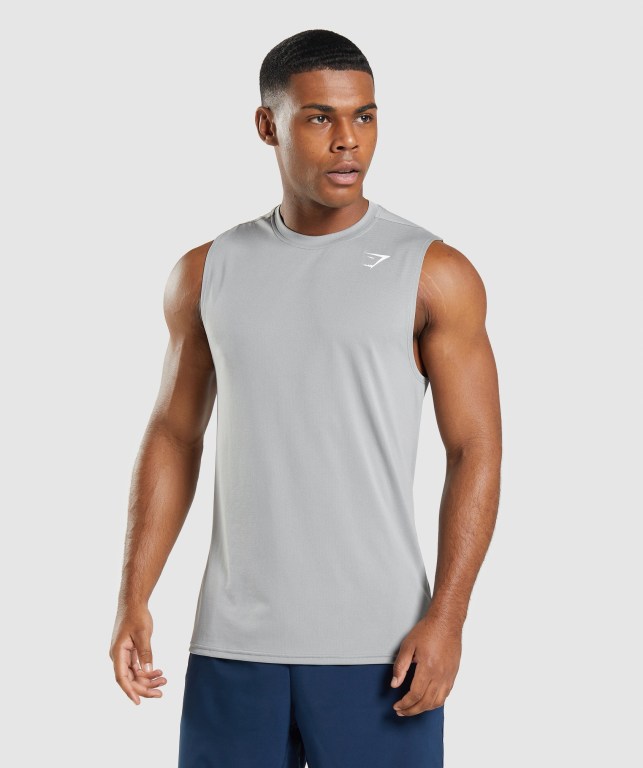 Gymshark Arrival Sleeveless Men\'s Tank Tops Grey | UAE-43VFOX