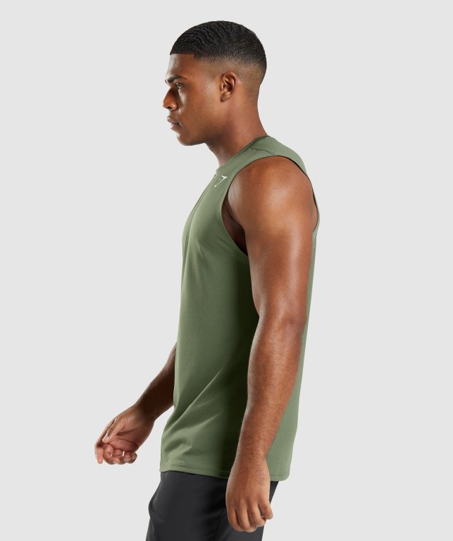 Gymshark Arrival Sleeveless Men's Tank Tops Olive | UAE-60AKXE