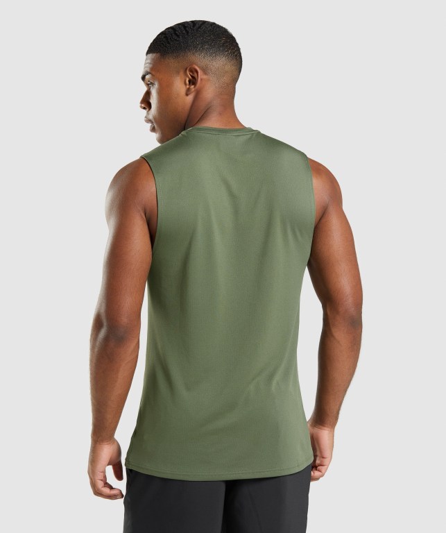 Gymshark Arrival Sleeveless Men's Tank Tops Olive | UAE-60AKXE