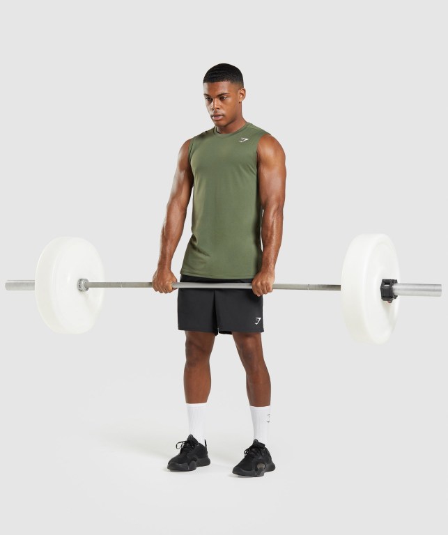 Gymshark Arrival Sleeveless Men's Tank Tops Olive | UAE-60AKXE