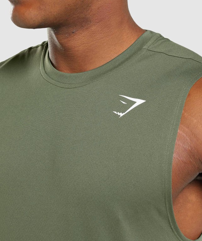 Gymshark Arrival Sleeveless Men's Tank Tops Olive | UAE-60AKXE