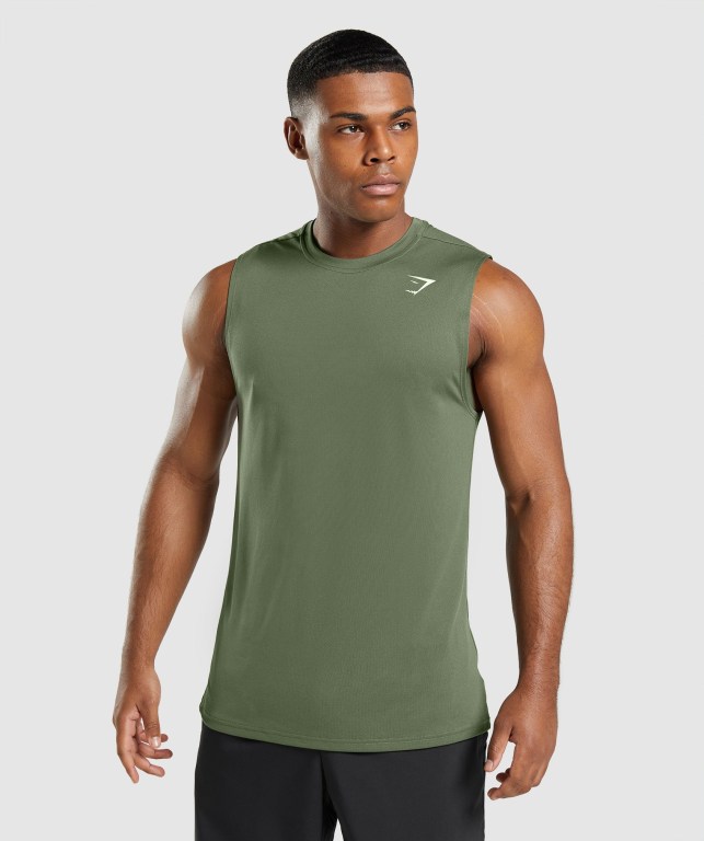 Gymshark Arrival Sleeveless Men\'s Tank Tops Olive | UAE-60AKXE