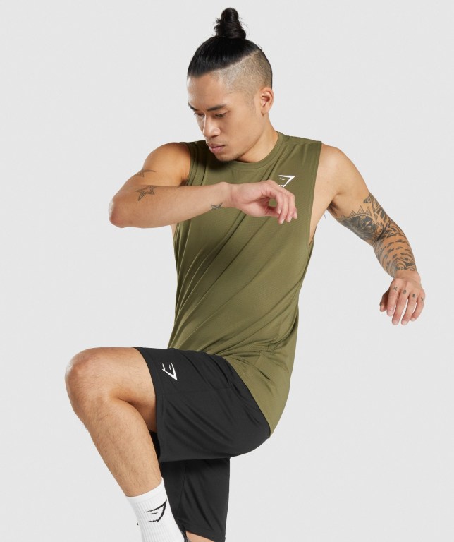 Gymshark Arrival Sleeveless Men's Tank Tops Dark Green | UAE-81ETOI