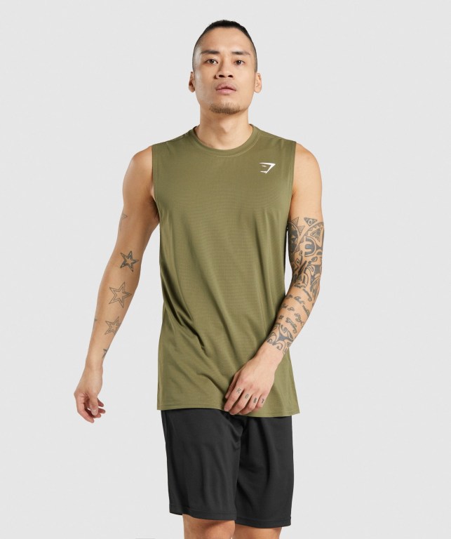 Gymshark Arrival Sleeveless Men\'s Tank Tops Dark Green | UAE-81ETOI