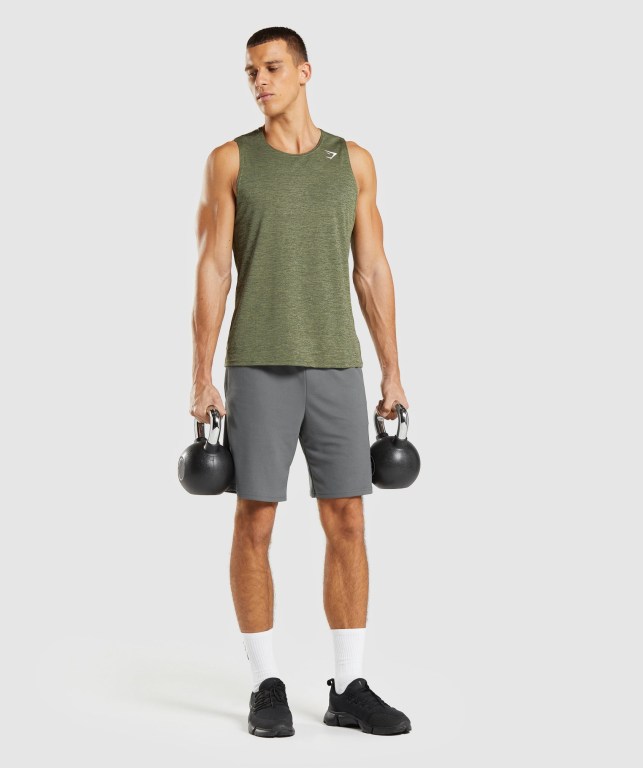 Gymshark Arrival Slim Marl Men's Tank Tops Olive / Olive | UAE-75TSZA