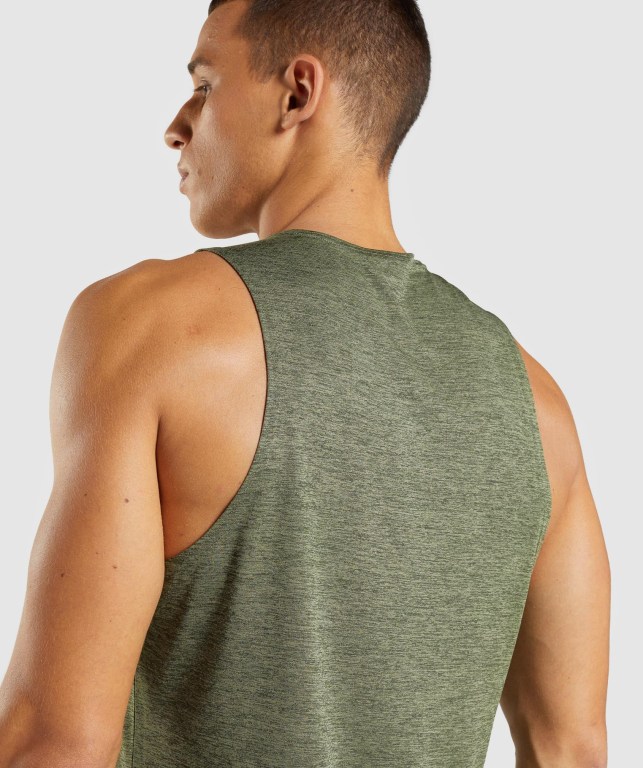 Gymshark Arrival Slim Marl Men's Tank Tops Olive / Olive | UAE-75TSZA