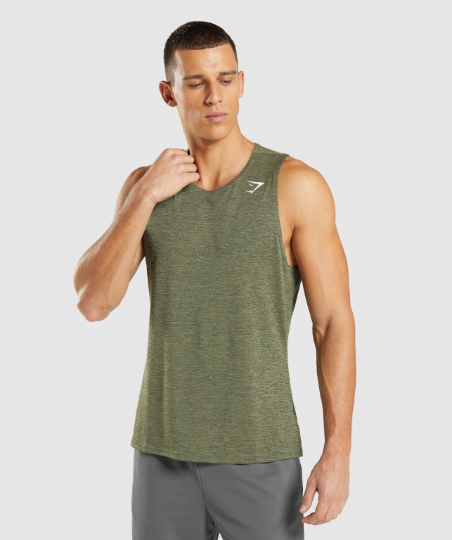 Gymshark Arrival Slim Marl Men\'s Tank Tops Olive / Olive | UAE-75TSZA