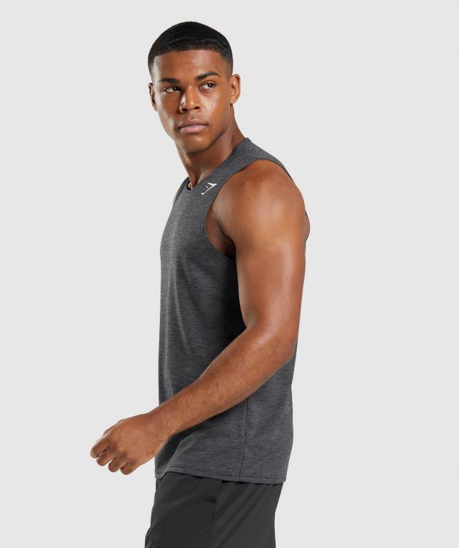 Gymshark Arrival Slim Marl Men's Tank Tops Black / Black Grey | UAE-87ODZG