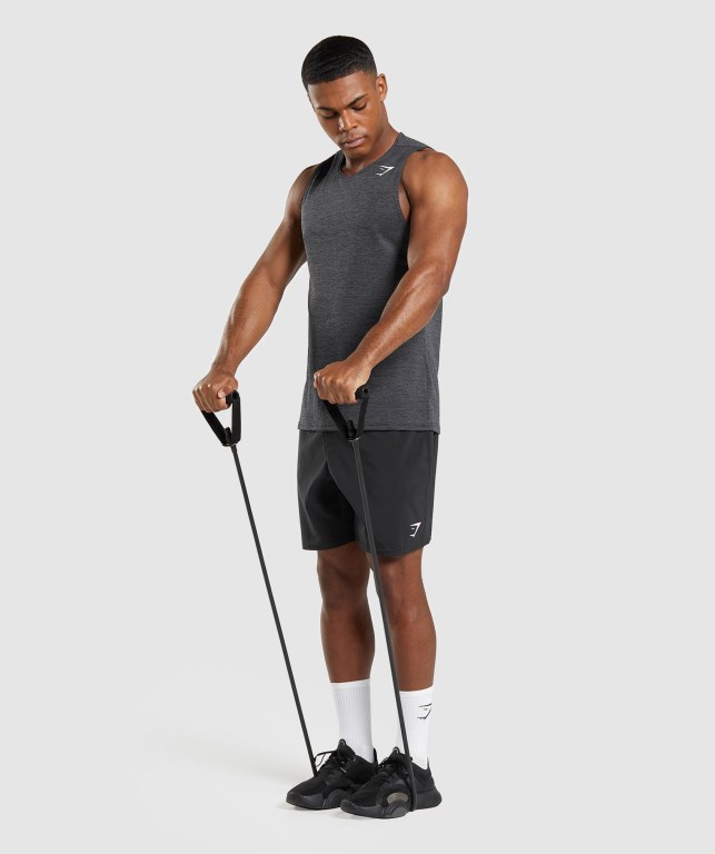 Gymshark Arrival Slim Marl Men's Tank Tops Black / Black Grey | UAE-87ODZG