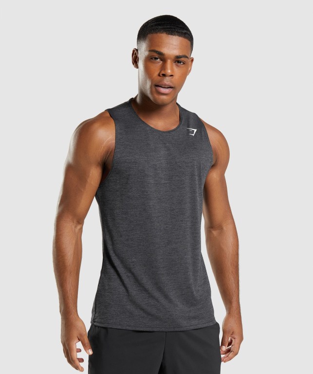 Gymshark Arrival Slim Marl Men\'s Tank Tops Black / Black Grey | UAE-87ODZG