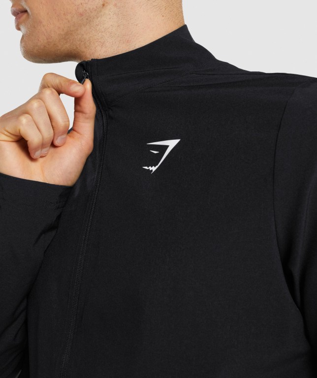 Gymshark Arrival Woven Full Zip Jacket Men's Hoodies Black | UAE-79CLTV