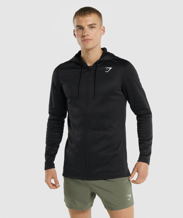 Gymshark Arrival Zip Up Men\'s Hoodies Black | UAE-23PIBF