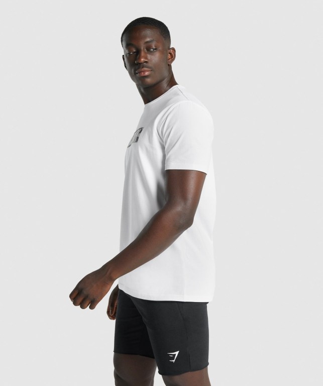 Gymshark Block Infill Men's T Shirts White | UAE-69SAFD