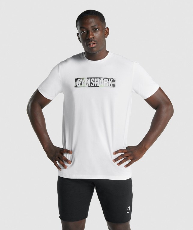 Gymshark Block Infill Men\'s T Shirts White | UAE-69SAFD