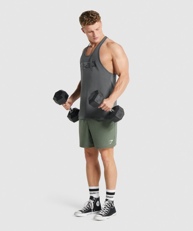 Gymshark Block Infill Men's Tank Tops Grey | UAE-85EMPD