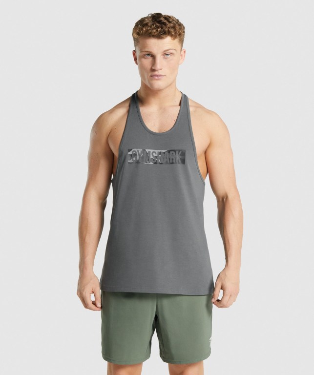 Gymshark Block Infill Men\'s Tank Tops Grey | UAE-85EMPD