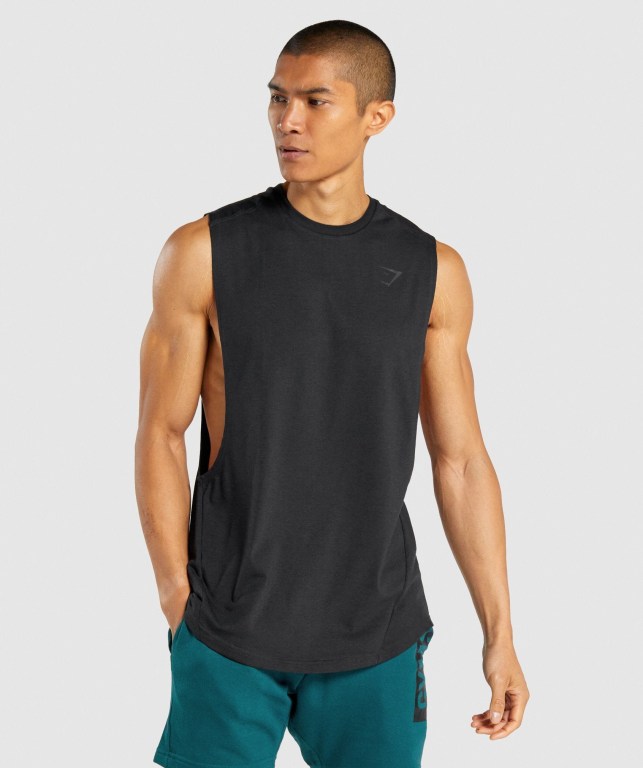 Gymshark Bold Drop Arm Men\'s Tank Tops Black | UAE-04UPWI