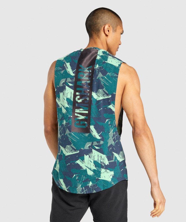 Gymshark Bold Drop Arm Men's Tank Tops Green | UAE-47YFTB