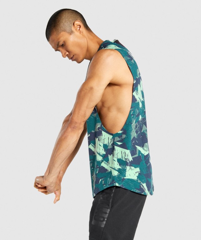 Gymshark Bold Drop Arm Men's Tank Tops Green | UAE-47YFTB