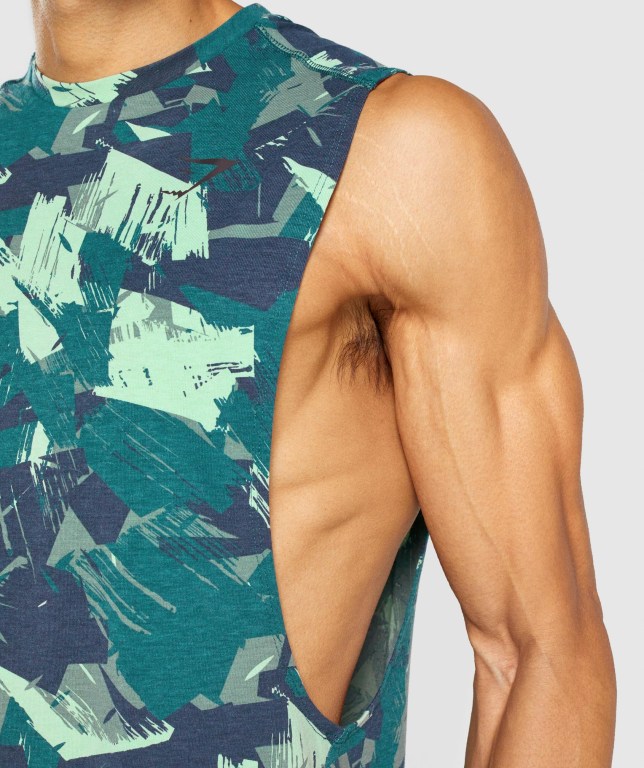 Gymshark Bold Drop Arm Men's Tank Tops Green | UAE-47YFTB