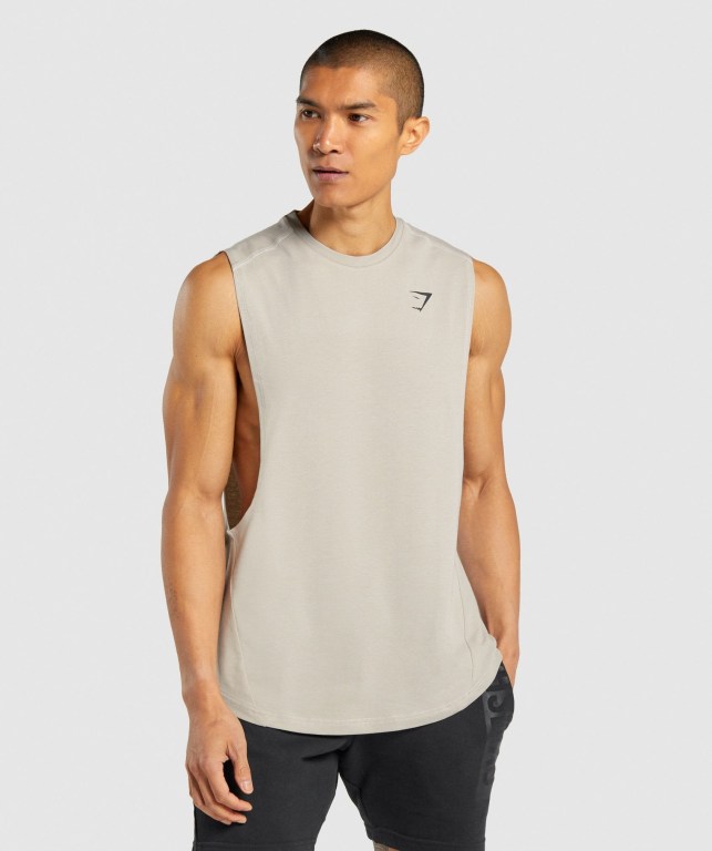 Gymshark Bold Drop Arm Men\'s Tank Tops Grey | UAE-85DFPX