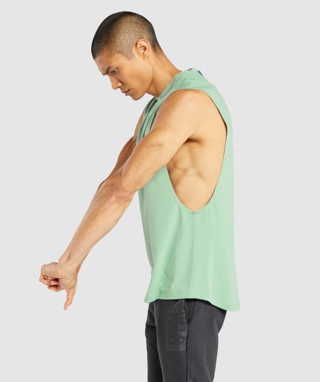 Gymshark Bold Drop Arm Men's Tank Tops Green | UAE-92DEZC