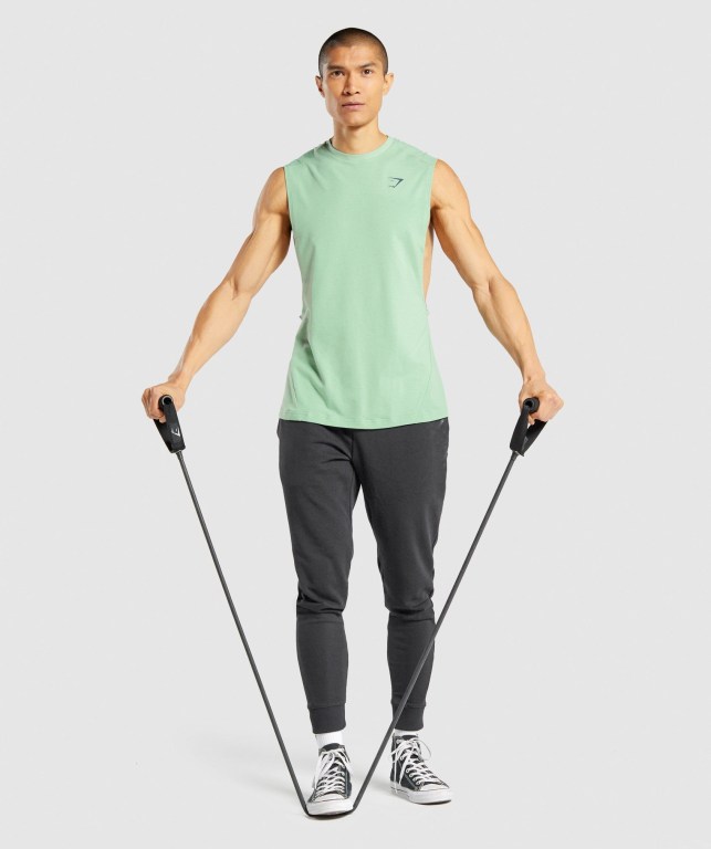 Gymshark Bold Drop Arm Men's Tank Tops Green | UAE-92DEZC