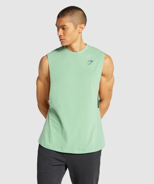 Gymshark Bold Drop Arm Men\'s Tank Tops Green | UAE-92DEZC