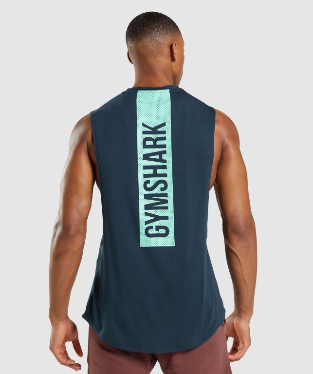 Gymshark Bold Drop Arm Men's Tank Tops Navy | UAE-34XFZL