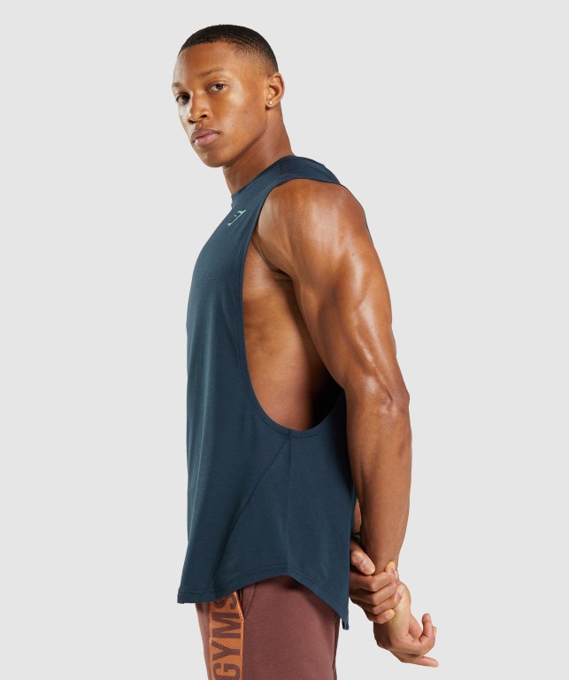 Gymshark Bold Drop Arm Men's Tank Tops Navy | UAE-34XFZL