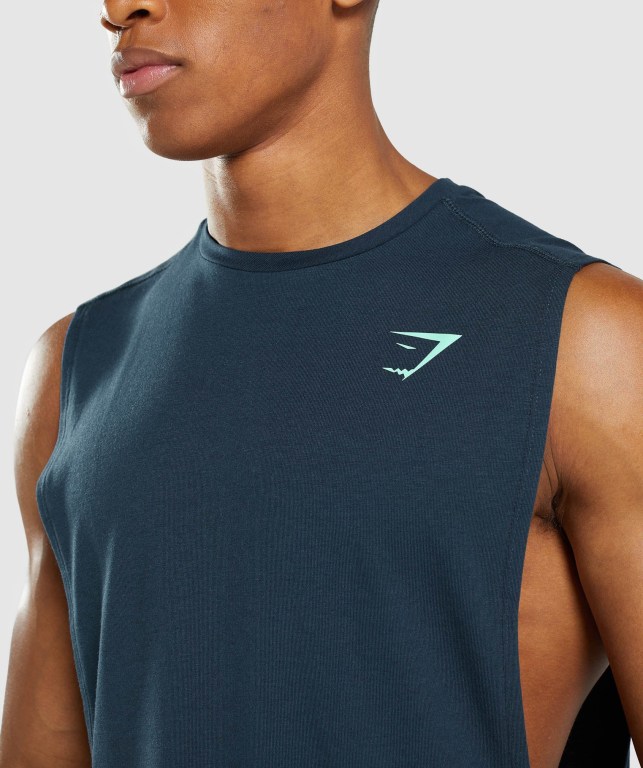 Gymshark Bold Drop Arm Men's Tank Tops Navy | UAE-34XFZL