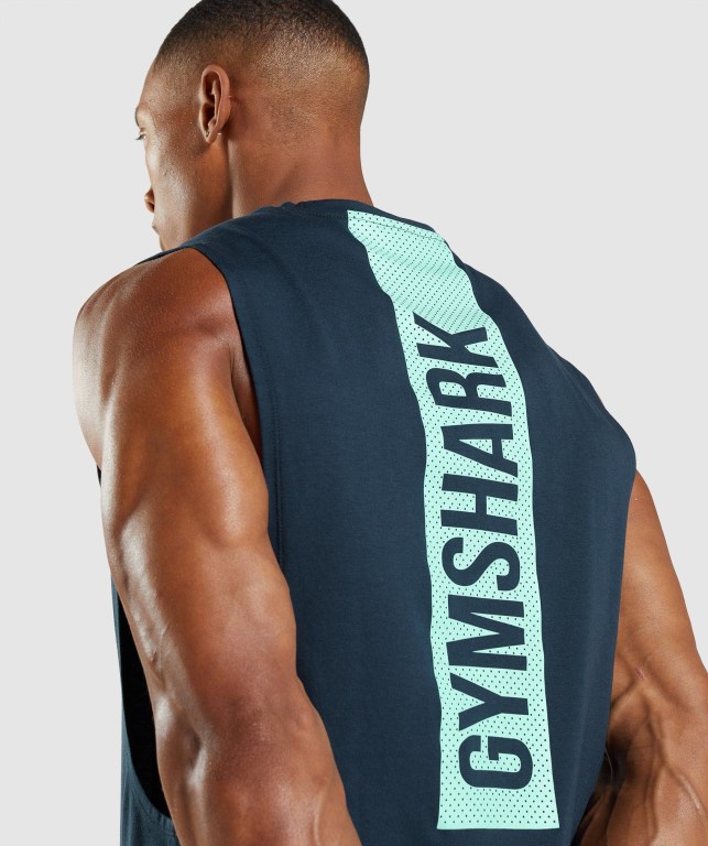 Gymshark Bold Drop Arm Men's Tank Tops Navy | UAE-34XFZL