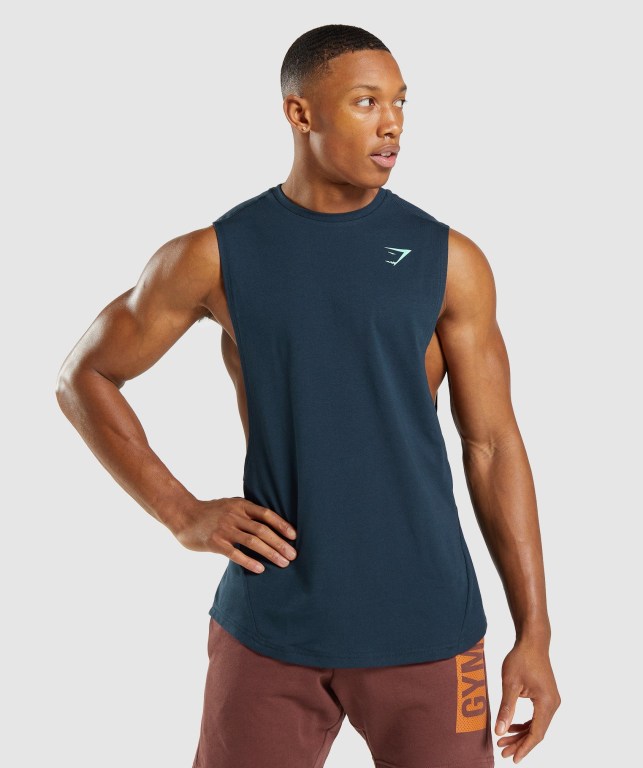 Gymshark Bold Drop Arm Men\'s Tank Tops Navy | UAE-34XFZL