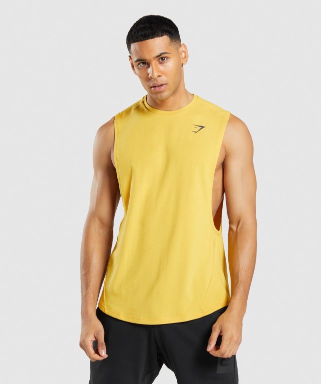 Gymshark Bold Drop Arm Men's Tank Tops Yellow | UAE-10QUST