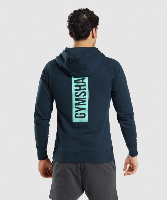 Gymshark Bold Men\'s Hoodies Navy | UAE-32IRYV