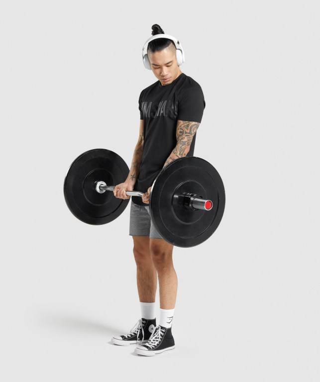 Gymshark Bold Men's T Shirts Black / Black | UAE-92FHXN