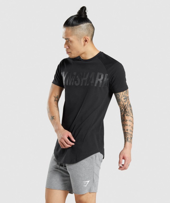 Gymshark Bold Men's T Shirts Black / Black | UAE-92FHXN