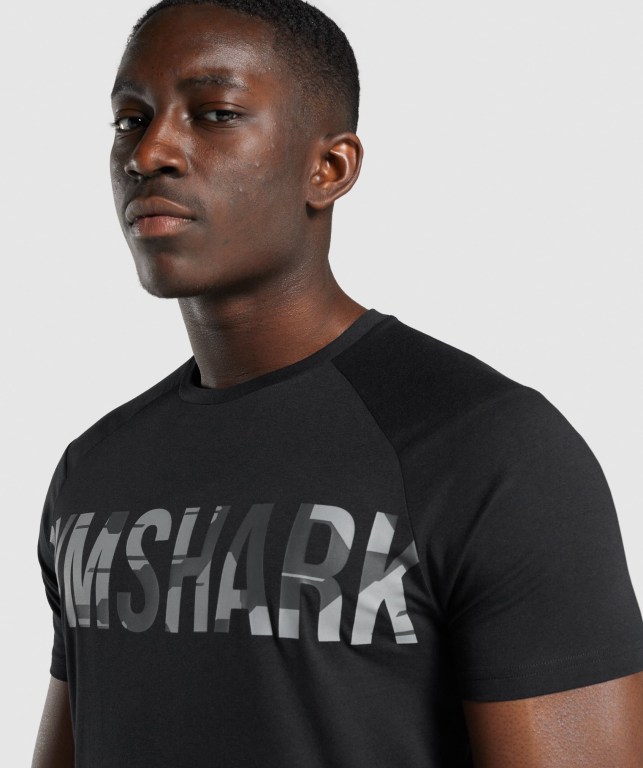 Gymshark Bold Men's T Shirts Black / Camo | UAE-50HZQO