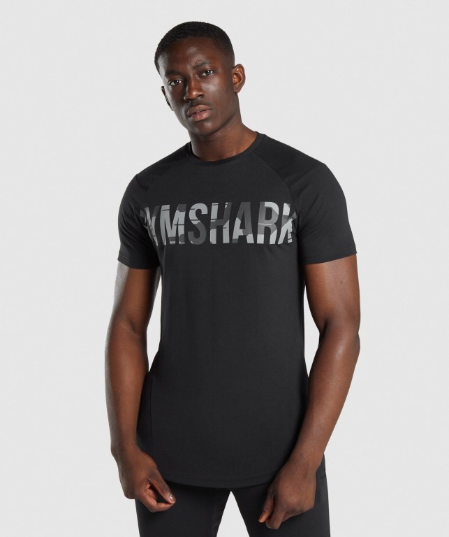 Gymshark Bold Men\'s T Shirts Black / Camo | UAE-50HZQO