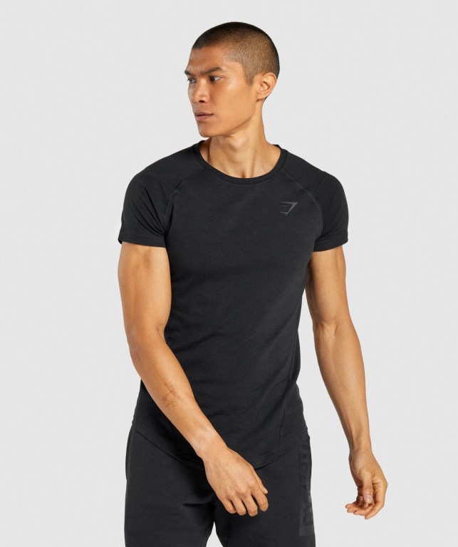 Gymshark Bold Men\'s T Shirts Black | UAE-15WCNF